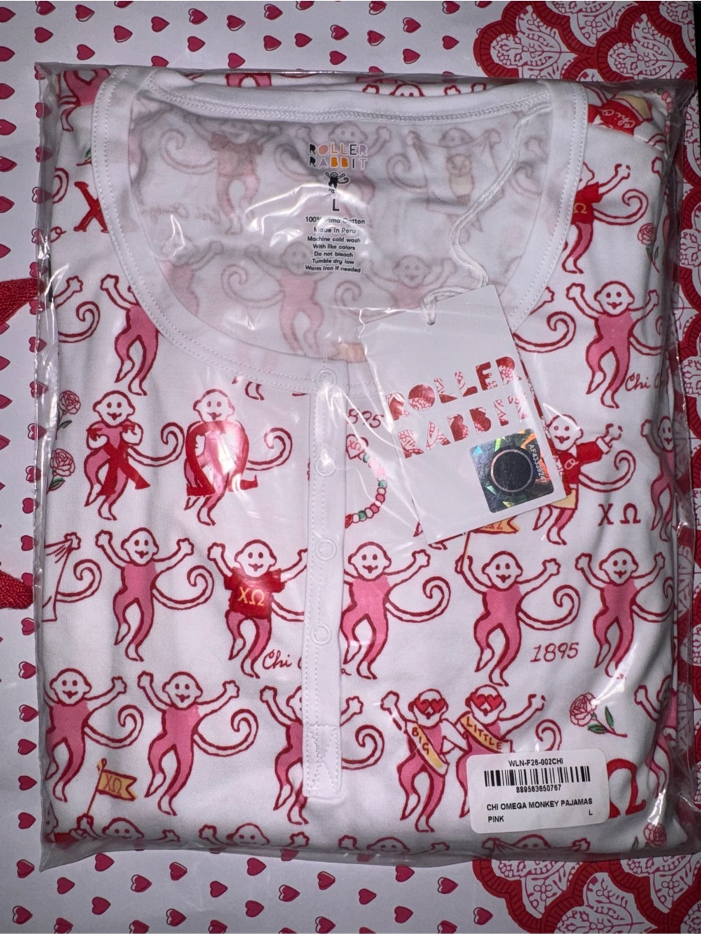 Roller Rabbit Chi Omega Monkey Pajama Set size Large
